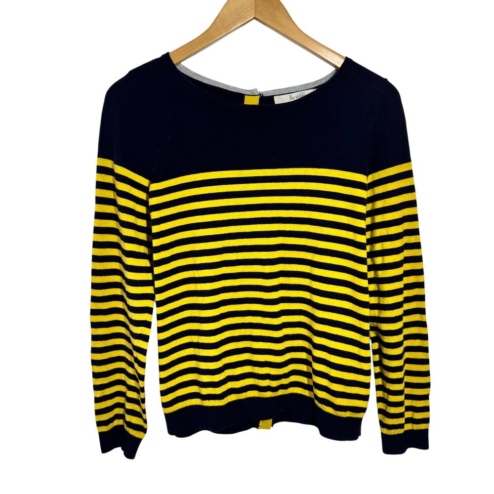Boden Stripe Cashmere Blend Pull Over Sweater Women M Yellow Blue Preppy Spring